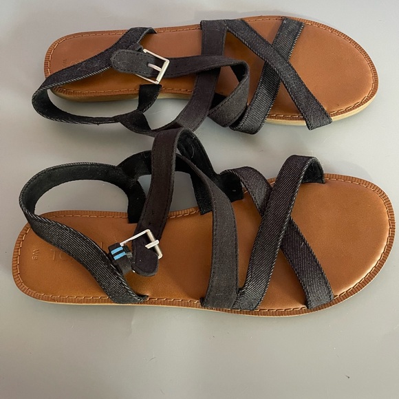 TOMS Sicily Black Canvas Denim Sandals Size 9 - Picture 4 of 5
